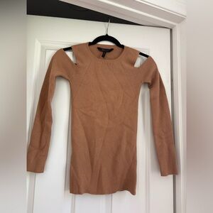 BCBGMaxAzria Camel Cutout-Shoulder Ribbed Sweater